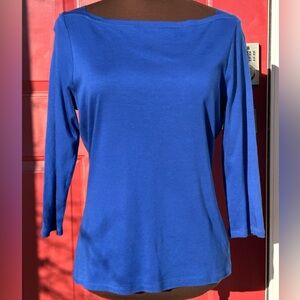 TALBOTS sS ballet neck top-vibrant blue-soft &silky modal/supima cotton blend